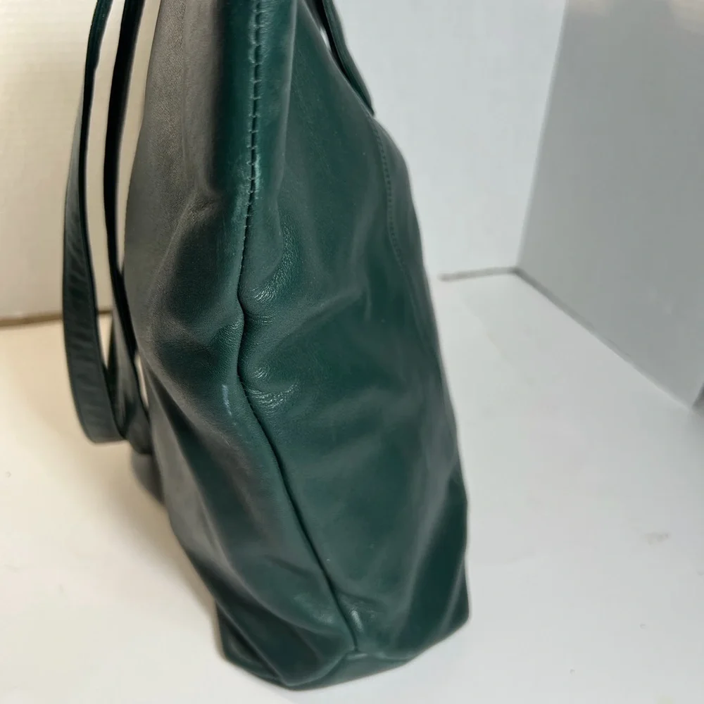 Lisa Loren Genuine Leather Forest Green Large Organizer Tote Shoulder Bag